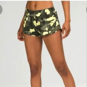 Lululemon Hotty running shorts, size 14, green/yellow camouflage